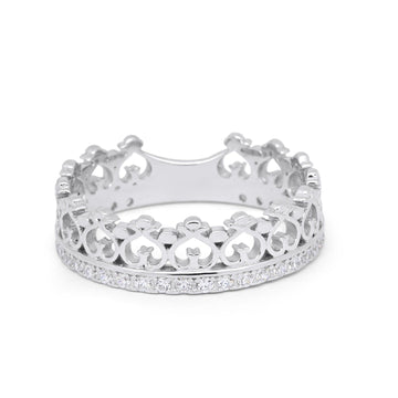 Eternity Heart Crown Ring Round Simulated Cubic Zirconia 925 Sterling Silver